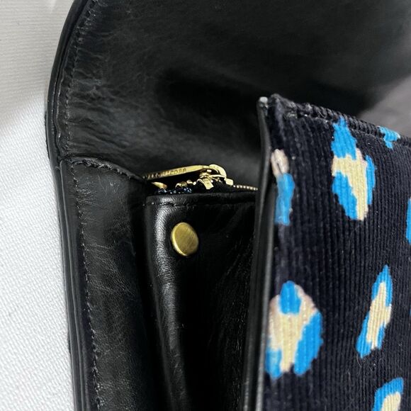 Marc Jacobs Abstract Leopard Print Corduroy Flap Clutch Blue Beige Button - Picture 14 of 16